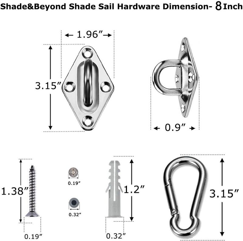 Shade&Beyond Shade Sail Hardware Kit for Rectangle and Square Heavy Duty Sun Shade Sails Installation 8 Inches for Deck Garden Lawn Patio - Image 3